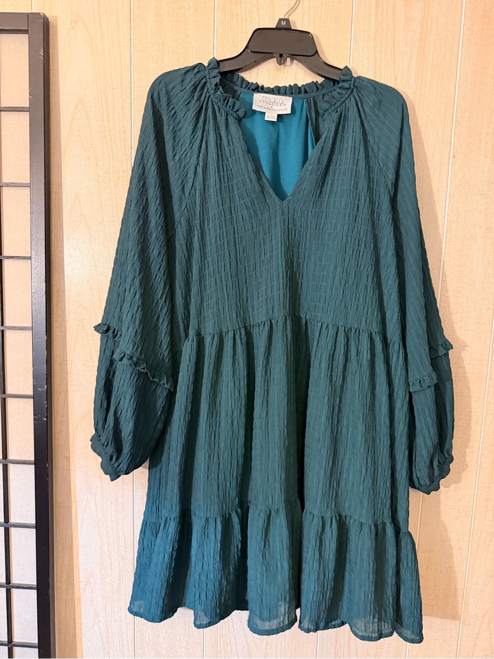 Anthropologie Teal Textured Tiered Long-Sleeve Dress Mare Mare - Picture 2 of 5